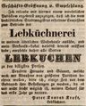 Zeitungsanzeige zur Geschäftseröffnung des Lebküchners <!--LINK'" 0:27-->, Dezember 1844