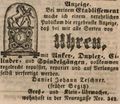 Zeitungsannonce des Uhrmachers  in der "Neuengasse", Juni 1846