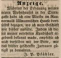 Zeitungsanzeige von <a class="mw-selflink selflink">Johann Philipp Pfähler</a>, Bauherr des Wohnhauses <!--LINK'" 0:4-->, Mai 1844 <span class="smw-highlighter" data-type="8" data-state="inline" data-title="Hinweis" title="Lizenz: noc-nc-1.0"><span class="smwtticon note"></span><span class="smwttcontent">Lizenz: noc-nc-1.0</span></span>