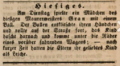 Zeitungsbericht vom 26. Februar 1847 über den Verkehrsunfall der Tochter Sabina Katharina Barbara des Maurermeisters Caspar Gran