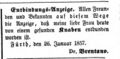 Entbindungsanzeige Fürther Tagblatt 17.1.1857