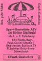 Zündholzschachtel-Etikett der ehemaligen Sport-Gaststätte ASV, um 1965