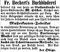 Zeitungsanzeige der Buchbinderei Fr. Bechert, Mai 1867