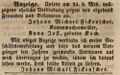 Heiratsanzeige Fickenscher, Fürther Tagblatt 28. Juli 1848 <span class="smw-highlighter" data-type="8" data-state="inline" data-title="Hinweis" title="Urheber: Fürther TagblattErstellungsdatum: 28. Juli 1848Lizenz: noc-nc-1.0"><span class="smwtticon note"></span><span class="smwttcontent">Urheber: <!--LINK'" 0:7--><br>Erstellungsdatum: <!--LINK'" 0:8--> <!--LINK'" 0:9--><br>Lizenz: noc-nc-1.0</span></span>
