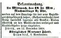 Bekanntmachung mit Hinweis auf Bauplatz <i>Bezirksgerichtsgefängnis</i> im Fürther Tagblatt vom 15.11.1868