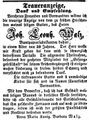 Traueranzeige für den verstorbenen Buntpapierfabrikanten Johann Leonh. Walz, Mai 1851