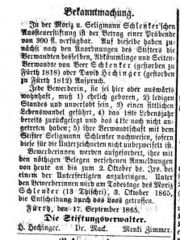 H. Hechinger Schlenker Aussteuerstiftung, Ftgbl. 19. September 1865.jpg