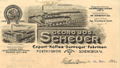 Historischer Briefkopf der Fa. Georg Joseph Scheuer von 1916 mit idealisierter Firmenansicht<br/> (das Eckhaus in der Mitte des linken Bildes soll die Mathildenstr. 40 darstellen)
