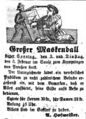 Werbeanzeige für einen Maskenball im Kronprinzen von Preußen, Februar 1856