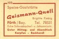Zündholzschachtel-Etikett der ehemaligen Gaststätte Geismann Quell, um 1965