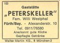 Zündholzschachtel-Etikett der Gaststätte Peterskeller, um 1965