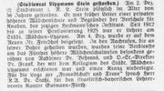 Lippmann Stein, Nürnberg-Fürther Isr. Gemeindeblatt 1. Januar 1928.png