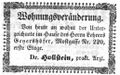 Zeitungsanzeige des Arztes Dr. Hollstein, August 1852