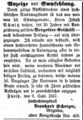 Zeitungsanzeige des Vergolders Leonhard Scherzer, September 1857