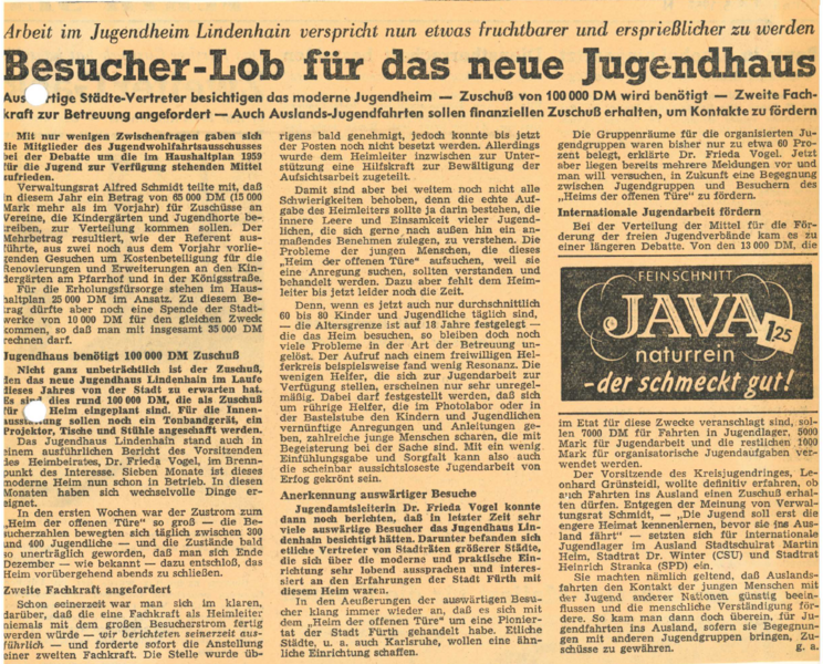 Datei:Zeitungsartikel Jugendhaus Lindenhain 1959.png