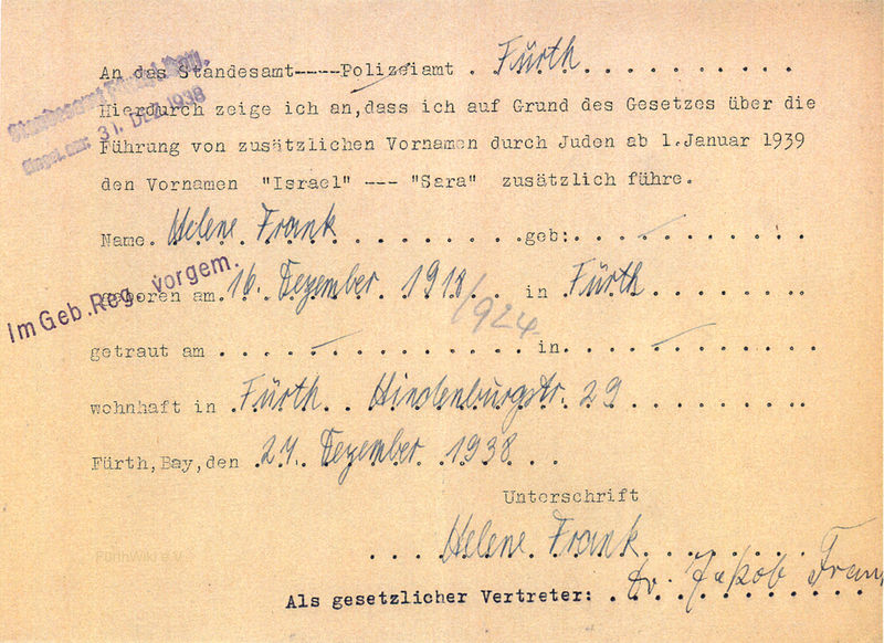 Datei:NS Namenszusatz Helene Frank 1938.jpg