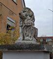 Löwe auf Mauersockel der Eingangstür, Fürth, November 2025