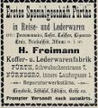 Werbeannonce für die Koffer- und Lederwarenfabrik H. Freimann, Juli 1898