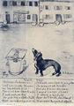 Postkarte von Jean Lederer mit Satire zur neu errichteten Müllverbrennungsanlage. Um 1914