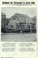 Alte Ansichtskarte mit der Aufschrift: Denkmal der Fleischnot in Fürth 1906 - hier die Seefischhalle am Obstmarkt, mit Gedicht über den Standort und den damit verbundenen Schwierigkeiten für die Bevölkerung