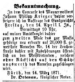 Versteigerungsbekanntmachung vom 14. März 1871 für Lerchenstraße 14 (Gebhardtstr. 7)