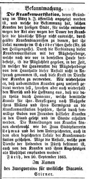 Datei:Fürther Tagblatt 21.09.1865 Krankenwartstation.jpg