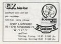 Werbung der "Ex Bier-Bar" Jürgen S. Schneider in der Schülerzeitung <!--LINK'" 0:70--> Nr. 1 1978