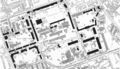 Konversionsfläche Darby-Kaserne, Entwicklungsstand 1995. Schwarz hervorgehoben: "Denkmalwerte Gebäude". Plan ausgestellt auf einer Schautafel zum Tag des Denkmals 2005 in der Grünen Halle. Noch nach amerikanischen Muster nummeriert.