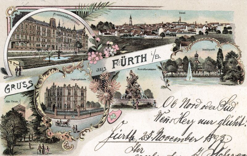 Datei:AK Gruß aus Fürth gel 26 Nov 1899.jpg