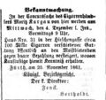 Konkursverfahren Moritz Kargau, Fürther Tagblatt 29. November 1861