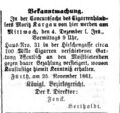Konkursverfahren Moritz Kargau, Fürther Tagblatt 29. November 1861