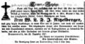 Todesanzeige Frau W. L. F. J. Nitzelberger, Poppenreuther Wirtswitwe, Dezember 1857 <span class="smw-highlighter" data-type="8" data-state="inline" data-title="Hinweis" title="Erstellungsdatum: Dezember 1857Lizenz: noc-nc-1.0"><span class="smwtticon note"></span><span class="smwttcontent">Erstellungsdatum: Dezember <!--LINK'" 0:5--><br>Lizenz: noc-nc-1.0</span></span>