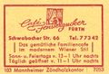 Zündholzschachtel-Etikett des ehemaligen Café Fenstergucker, um 1965