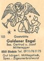 Zündholzschachtel-Etikett der ehemaligen Gaststätte Goldener Engel, um 1965