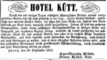 Mitteilung über die Fortführung des Hotels Kütt vom 30. Sept. 1870