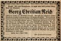 Traueranzeige für <a class="mw-selflink selflink">Georg Christian Reich</a>, April 1848