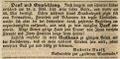 Zeitungsinserat der Gastwirtin  Babette Ruoff, Mai 1842