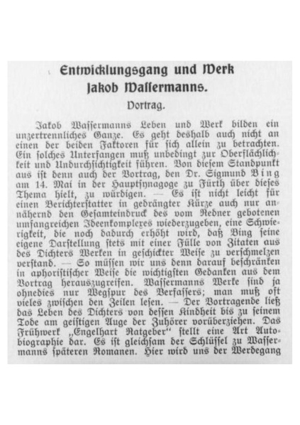 Datei:1 Jakob Wassermann Vortrag nürnberg-fürther Israelitisches Gemeindeblatt 1. Juni 1934 a-zusammengefügt.pdf