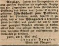 Zeitungsannonce von Johann Dengler, Wirt <!--LINK'" 0:4-->, Mai 1847