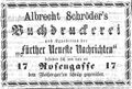Werbeannonce für Schröder´s Buchdruckerei und Fürther Neueste Nachrichten, Oktober 1872