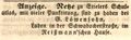 Zeitungsanzeige von <a class="mw-selflink selflink">Gerson Löwensohn</a>, Februar 1848