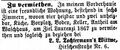 Zeitungsanzeige der Witwe Tochtermann, April 1867