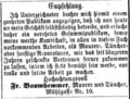 Anzeige zur Geschäftseröffnung von Friedrich Baumhemmer, Mai 1868