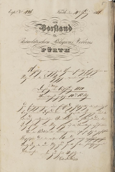 Datei:Einladungsschreiben wg. Verteilung der Sitze in der restaurierten zweiten Synagoge. 4. Juni 1854.pdf