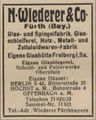 Werbe Eintrag im Fürther Adressbuch 1931 der Glas- und Spiegelfabrik Wiederer & Co.