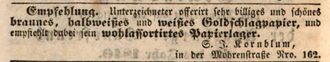 Anzeige Papierhandlung Kornblum 1840