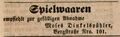 Anzeige Moses Dinkelspühler, Fürther Tagblatt 16. Dezember 1846