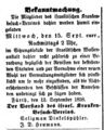 Bekanntmachung israel. Krankenbesuchsverein, Fürther Tagblatt 15. September 1858