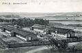 Kriegslazarett an der Bamberger Bahnlinie, im Hintergrund sind der Eichenhain und einzelne Gebäude der Villenkolonie zu erkennen. gel 2. Sept 1917