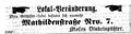 Moses Dinkelspühler Lokaländerung  Fürther Tagblatt 28. Januar 1865